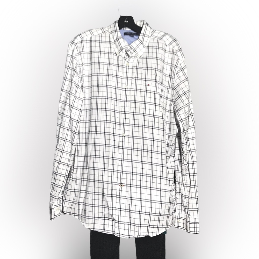Tommy Hilfiger Mens White and Black Squares  Dre’s Shirt Size XL